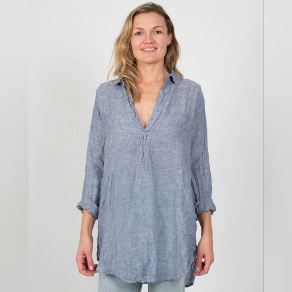 CP SHADES Teton Pale Grey Linen Mini Dress Tunic L